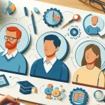 Images of different "personas" on a notebook.